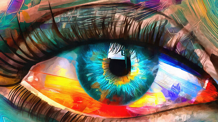 painting of a colorful eye closeup
